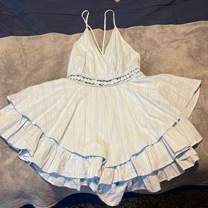 Blue Backless Tank Top Romper with Dress Like Feel